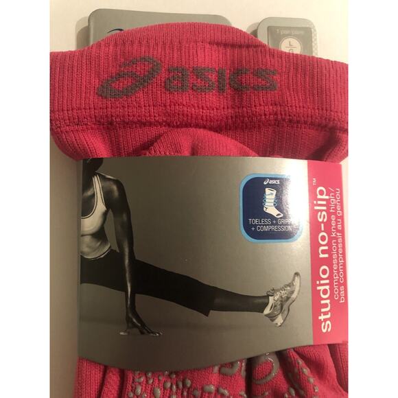 2 ASICS Womens Performance Compression Knee High Toeless No Slip Lg Socks Pink - Picture 4 of 9